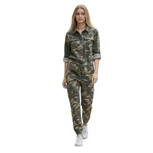 Thrill Camo Cargo Jumpsuit Utility One Piece Green Brown XL